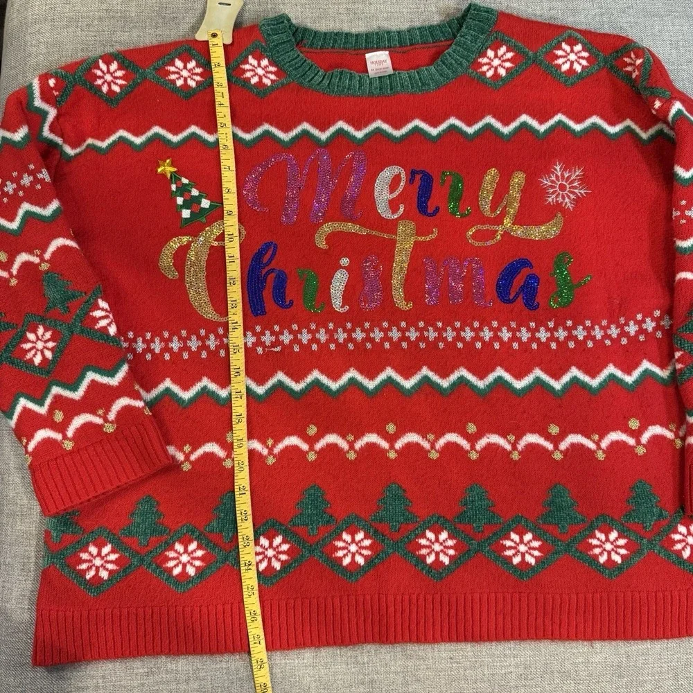 Holiday Time 3X Plus Christmas Sweater Red Merry Christmas Ugly Xmas Pullover - Picture 2 of 11